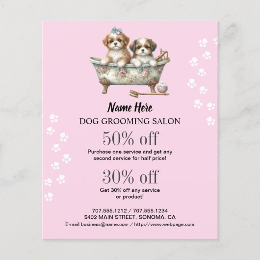 Dog grooming business personalized flyer (Voorkant)