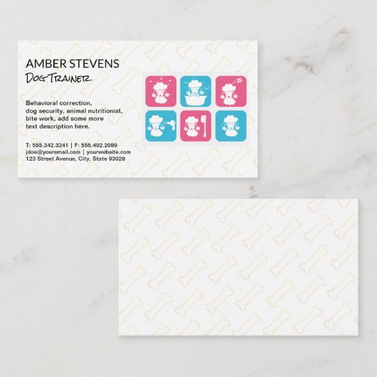 Dog Grooming Icons | Hond Bone Pattern Visitekaartje (Voorkant / Achterkant)