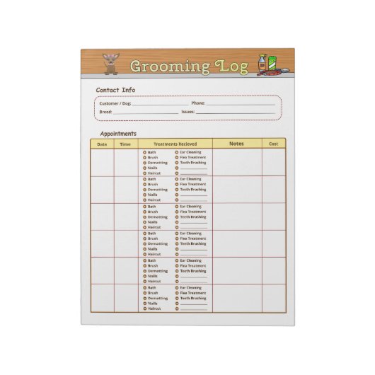 Dog Grooming Log Notitieblok (Linkerzijde)