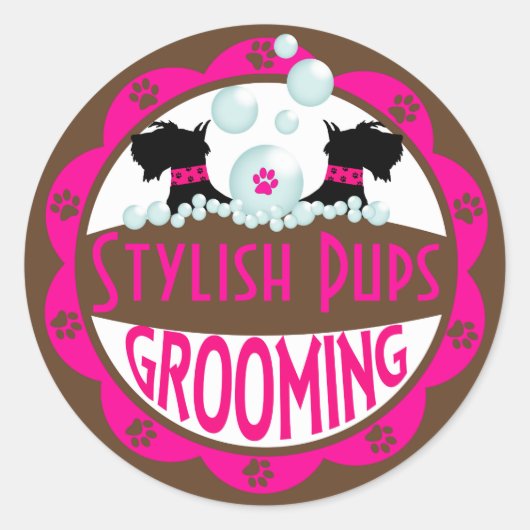 Dog Grooming Logo Aanpassen met Jouw naam Ronde Sticker (Voorkant)