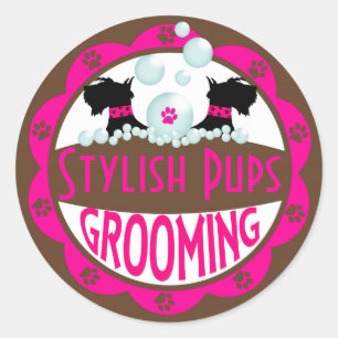 Dog Grooming Logo Aanpassen met Jouw naam Ronde Sticker
