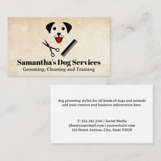 Dog Grooming Logo | Gelukkige puppy Visitekaartje (Voorkant / Achterkant)