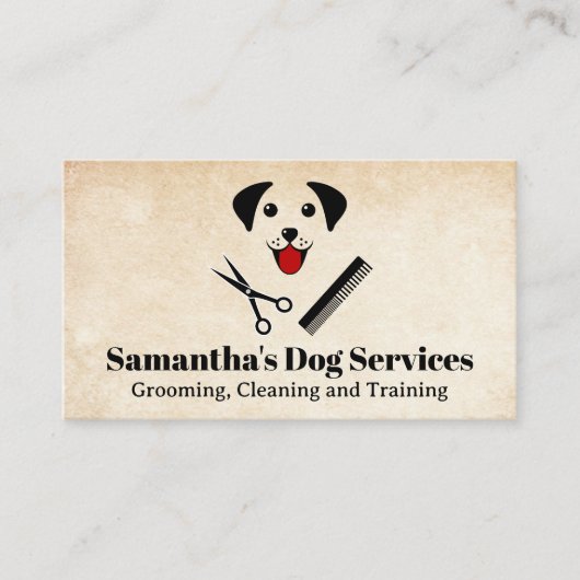 Dog Grooming Logo | Gelukkige puppy Visitekaartje (Voorkant)