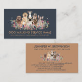 Dog Grooming Pet Service Flowers Simple Navy Visitekaartje (Voorkant / Achterkant)