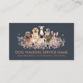 Dog Grooming Pet Service Flowers Simple Navy Visitekaartje