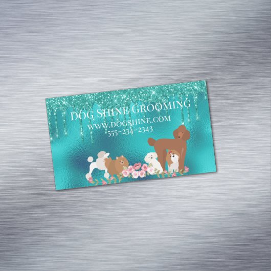 Dog Grooming Pet Sitting Glitter Robin's oegblauw Magnetisch Visitekaartje (Voorbeeld)