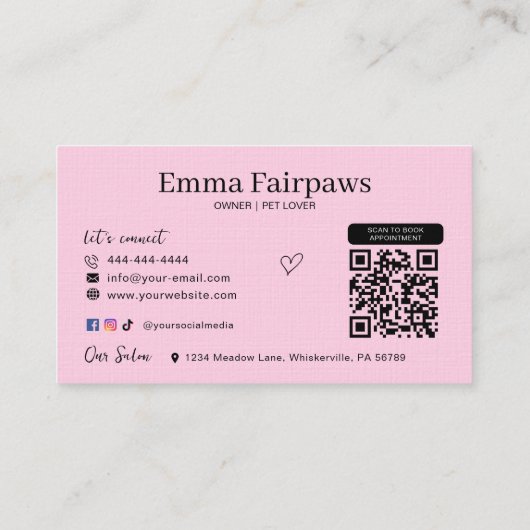 Dog Grooming Salon Pet Care Kaart met QR-code Visitekaartje (Achterkant)