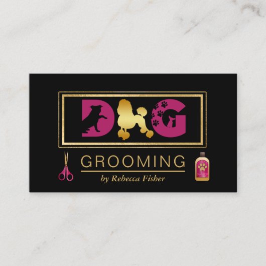 Dog Grooming Services Black Roze Visitekaartje (Voorkant)