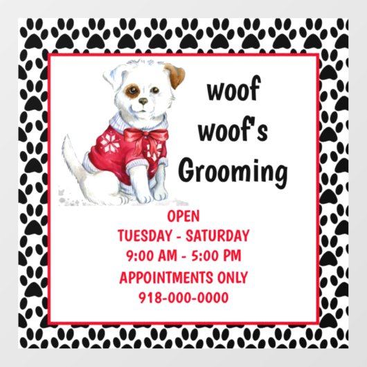 Dog Grooming Services/Uren Storefront Raamsticker (Vel)