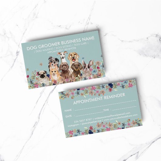 Dog Grooming Sitter Walker Appointment Greenery Visitekaartje