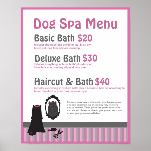 Dog Grooming Spa Menu -  Poster (Voorkant)