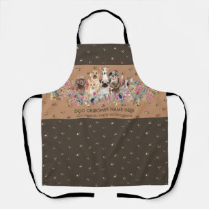 Dog Grooming Spa Salon Brown Gold Paws Schort