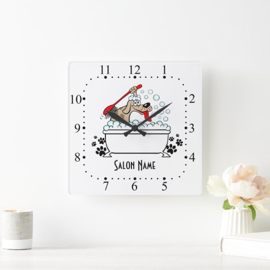 Dog grooming Wall Clock Vierkante Klok (Huis)