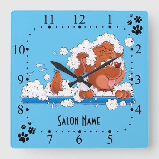 Dog grooming Wall Clock Vierkante Klok (Voorkant)