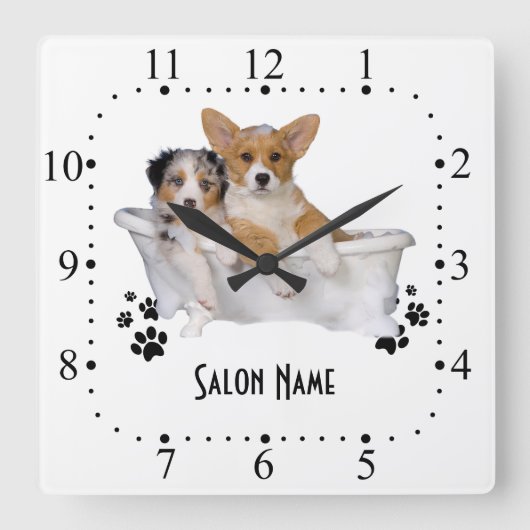 Dog grooming Wall Clock Vierkante Klok (Voorkant)