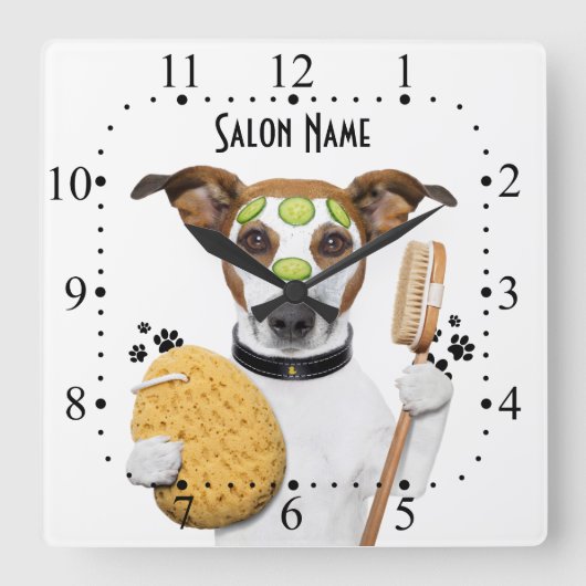 Dog grooming Wall Clock Vierkante Klok (Voorkant)