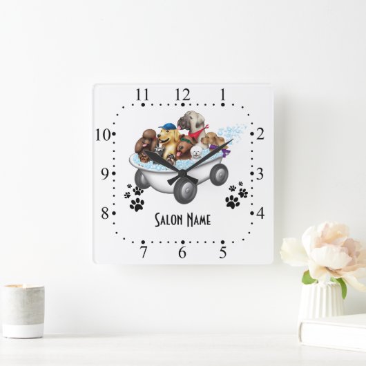 Dog grooming Wall Clock Vierkante Klok (Huis)