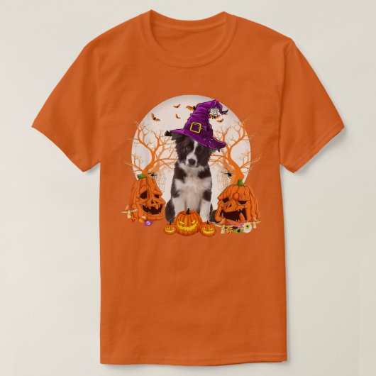 Dog Halloween Border Collie Dog Jack O Lantern Pum T-shirt (Design voorkant)