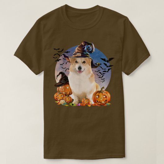 Dog Halloween Corgi Jack O Lantern Pumpkin Moon T-shirt (Design voorkant)