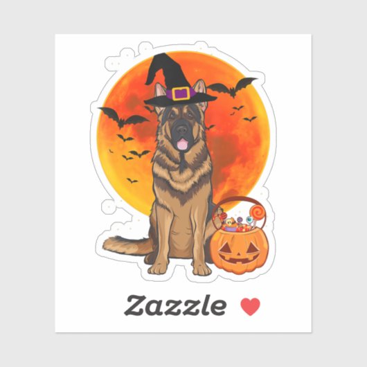 Dog Halloween German Shepherd Jack Lantern Pumpk Sticker (Vel)
