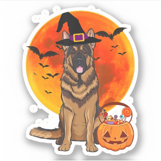 Dog Halloween German Shepherd Jack Lantern Pumpk Sticker (Voorkant)