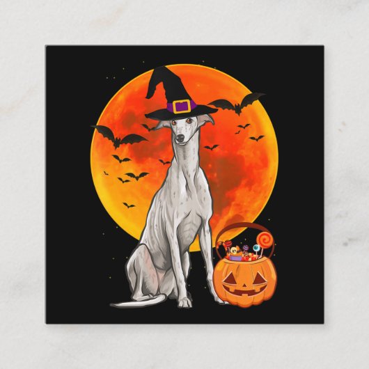 Dog Halloween Greyhound Jack O Lantern Pumpkin Vierkante Visitekaartje (Voorkant)