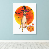 Dog Halloween Italian Greyhound Jack O Lantern Canvas Afdruk (Insitu (Houten vloer))