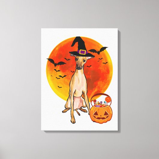 Dog Halloween Italian Greyhound Jack O Lantern Canvas Afdruk (Voorkant)