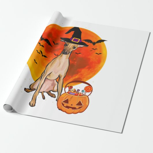 Dog Halloween Italy Greyhound Jack O Lantern Cadeaupapier (Uitgerold)
