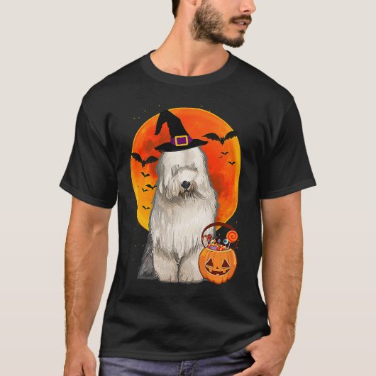 Dog Halloween Old English Sheepdog Jack O Lantern T-shirt (Voorkant)