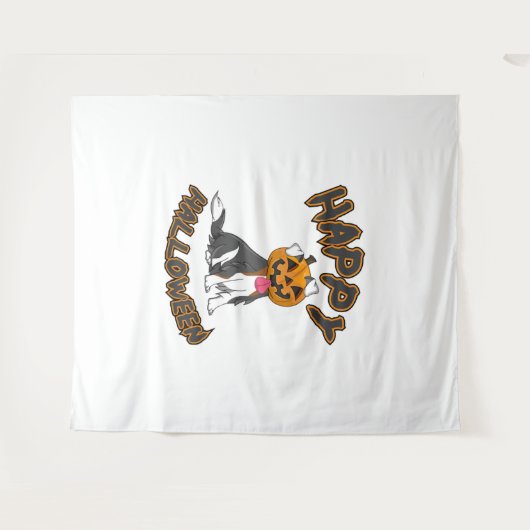 Dog Halloween T ShirtHappy Halloween Dog T Shirt Wandkleed (Voorkant (horizontaal))