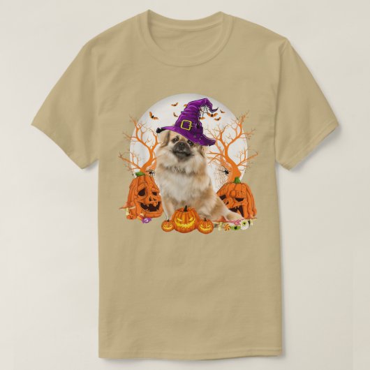 Dog Halloween Tibetan Spaniel Dog Jack O Lantern P T-shirt (Design voorkant)
