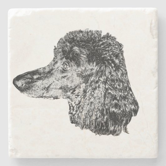 Dog Head Coaster – Detailed Black & White Portrait Stenen Onderzetter (Voorkant)