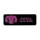 Dog Head Pawprints / Hot Pink & Black / Etiket (Voorkant)