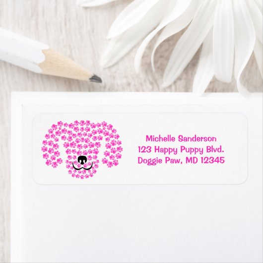 Dog Head Pawprints / Hot Pink en White / Etiket (Insitu)