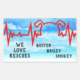 Dog Heartbeat, We houden van redding, troebel Rechthoekige Sticker