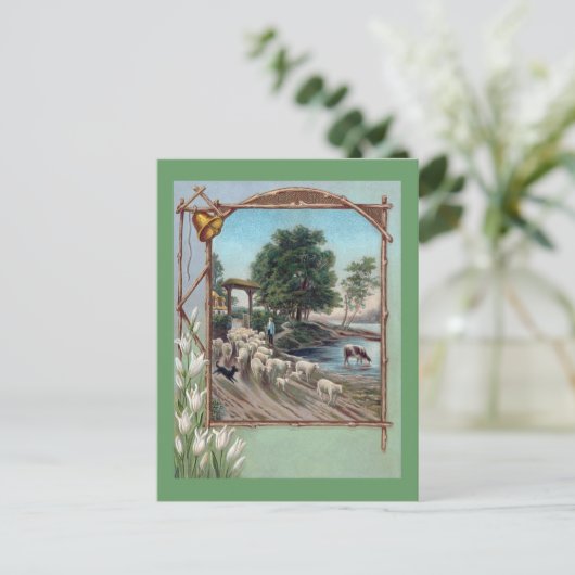 Dog Herding Sheep Down Path Briefkaart (Staand voorkant)