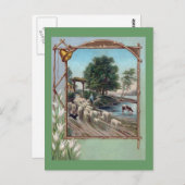 Dog Herding Sheep Down Path Briefkaart (Voorkant / Achterkant)