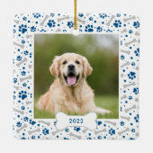 Dog Holiday Cute Paw Drukt Aangepaste foto Pet Keramisch Ornament (Achterkant)