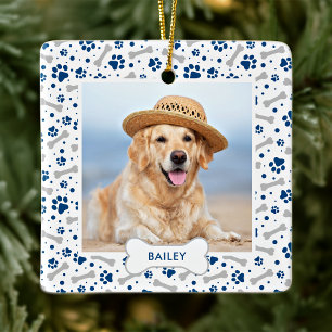 Dog Holiday Cute Paw Drukt Aangepaste foto Pet Keramisch Ornament