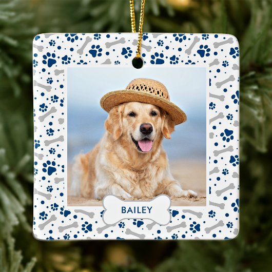 Dog Holiday Cute Paw Drukt Aangepaste foto Pet Keramisch Ornament