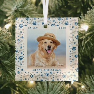 Dog Holiday Cute Paw Drukt Bot Aangepaste foto Pet Glas Ornament