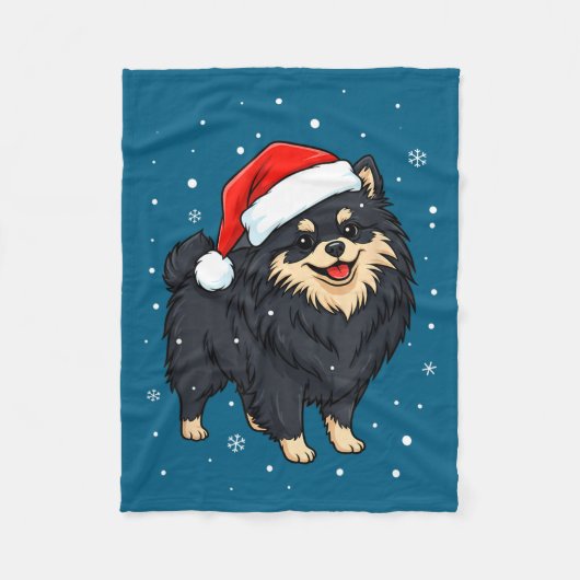 Dog Holiday Meranian Dog Santa Illustration - Fluf Fleece Deken (Voorkant)