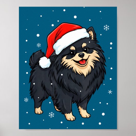 Dog Holiday Meranian Dog Santa Illustration - Fluf Poster (Voorkant)
