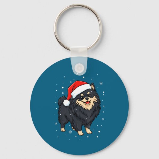 Dog Holiday Meranian Dog Santa Illustration - Fluf Sleutelhanger (Voorkant)