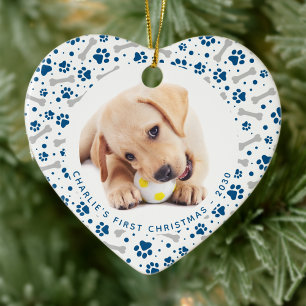 Dog Holiday Paw Prints Bone Personated Pet Photo Keramisch Ornament
