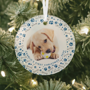 Dog Holiday Paw Prints Personeelsbestand 2 Pet fot Glas Ornament