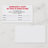 Dog Home Alone Emergency Contact Card Contactkaartje (Voorkant / Achterkant)