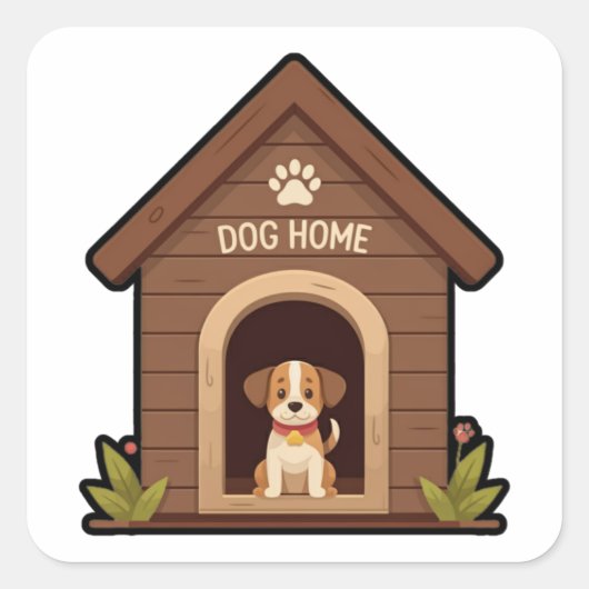 Dog Home Sticker met zwarte omtrek (Voorkant)
