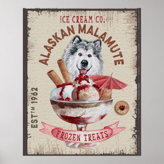 Dog Ice-cream grappig Alaskan Malamute Poster (Voorkant)